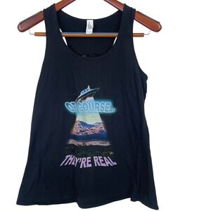 Womens Tank Sz M Of Course Theyre Real UFO Alien Graphic Funny Cotton Retro 80s